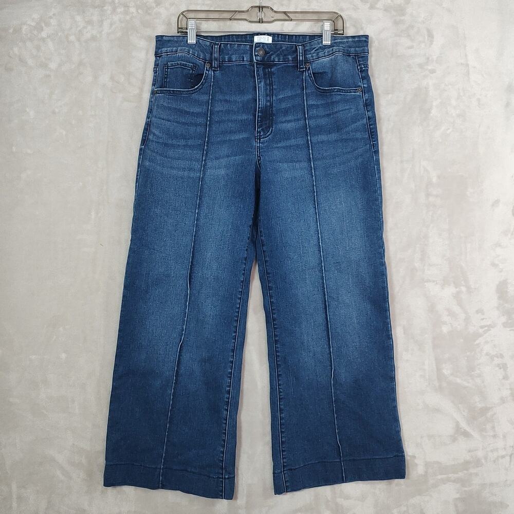 Women's High-Rise Wide-Leg Blue Jeans Pintuck  Front Seam Size 16 EUC Time & Tru